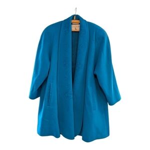 Priani Marcella Wool Cashmere Coat Jacket Embroidery Aquamarine Blue